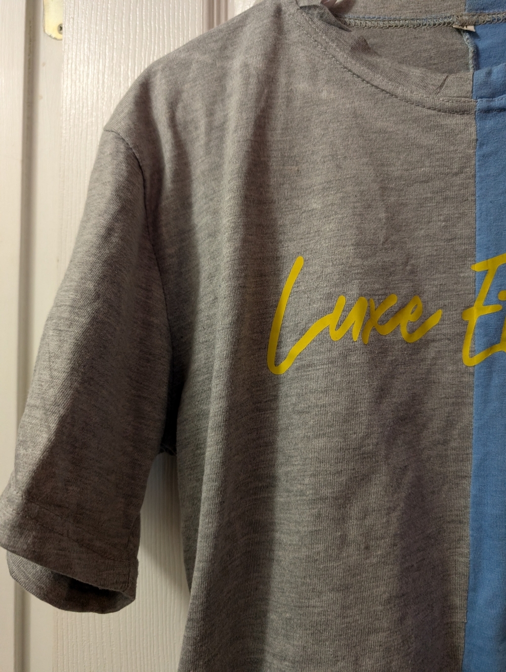 Men’s 2XL Colorblock Graphic T-Shirt Blue Gray “Luce Et Vous” Streetwear Tee - Picture 5 of 8